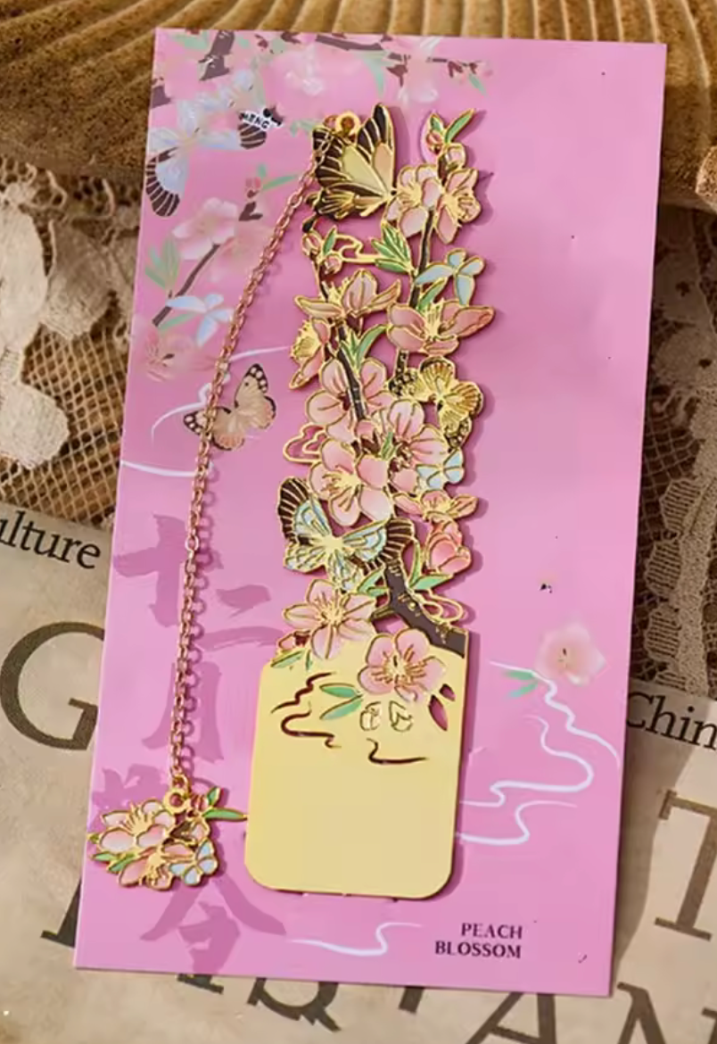🌺 Separador libro de metal flores durazno mariposas 🦋