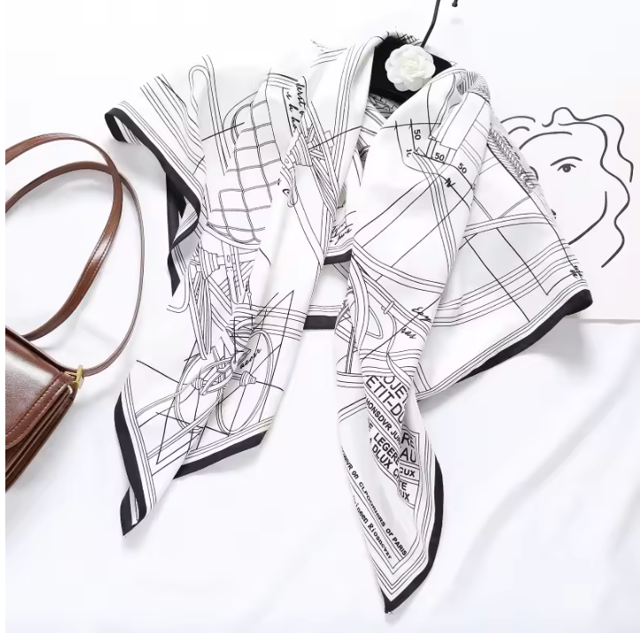 ✨ Pañoleta elegante en Blanco y Negro – 90 x 90 cm ✨