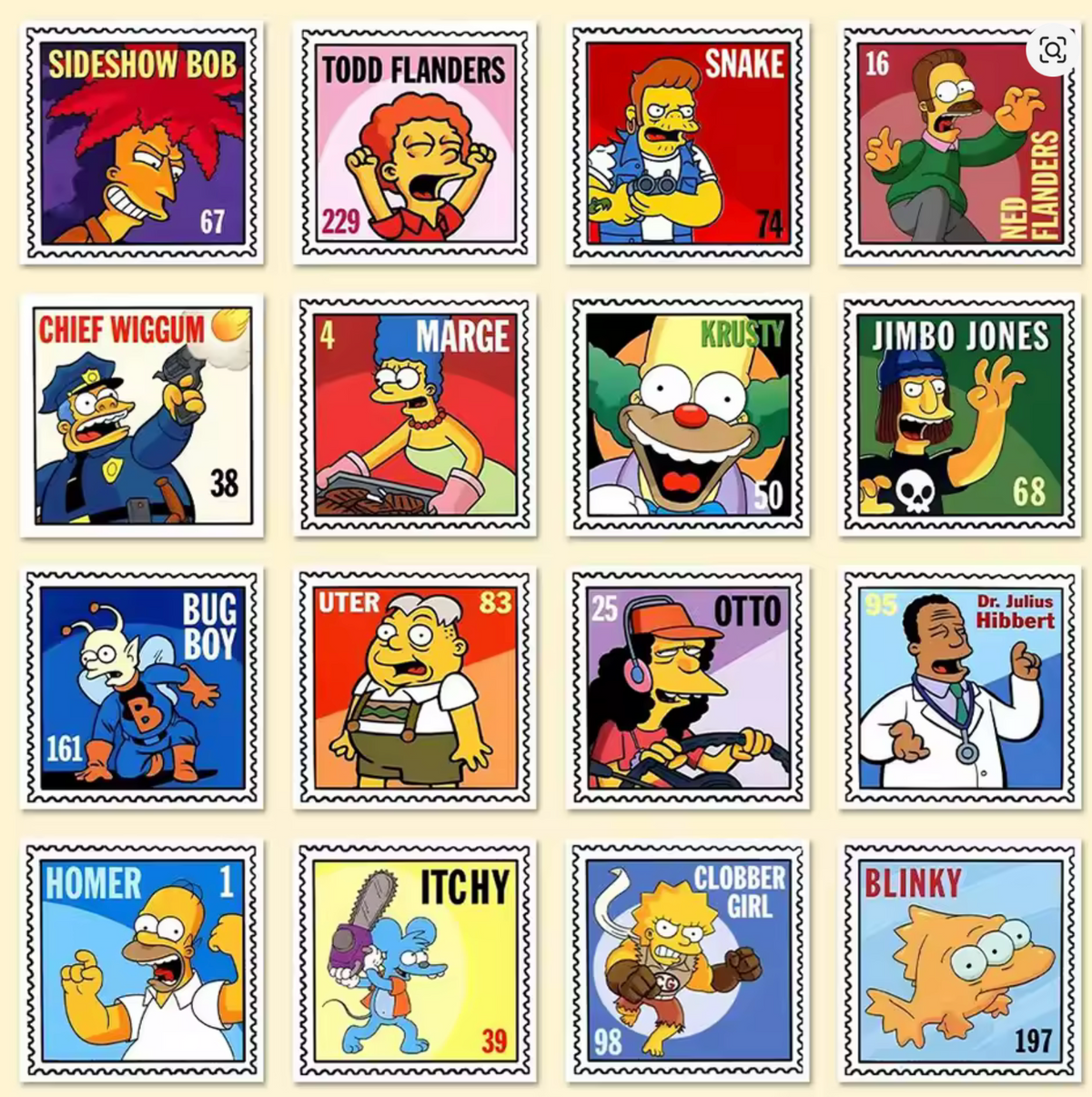 💛 Stickers Estilo Estampilla – Los Simpson (Pack x10) 💌