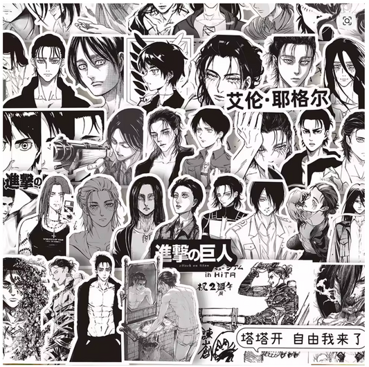 ⚔️ Stickers Attack on Titan B/N | Edición Manga (Pack x10) 🖤