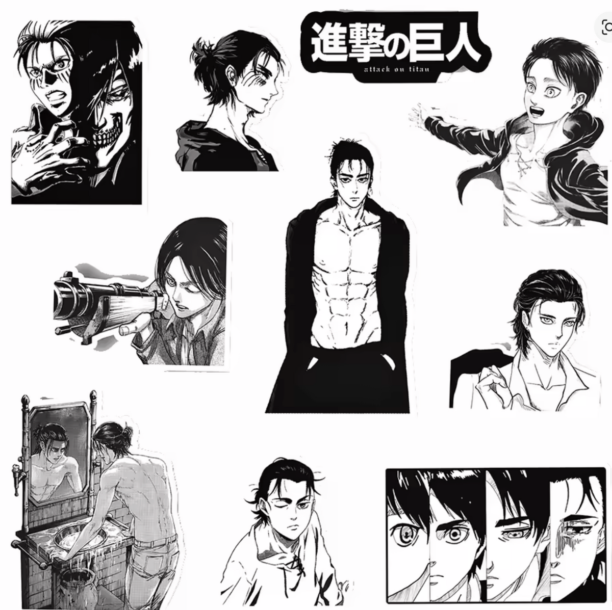 ⚔️ Stickers Attack on Titan B/N | Edición Manga (Pack x10) 🖤