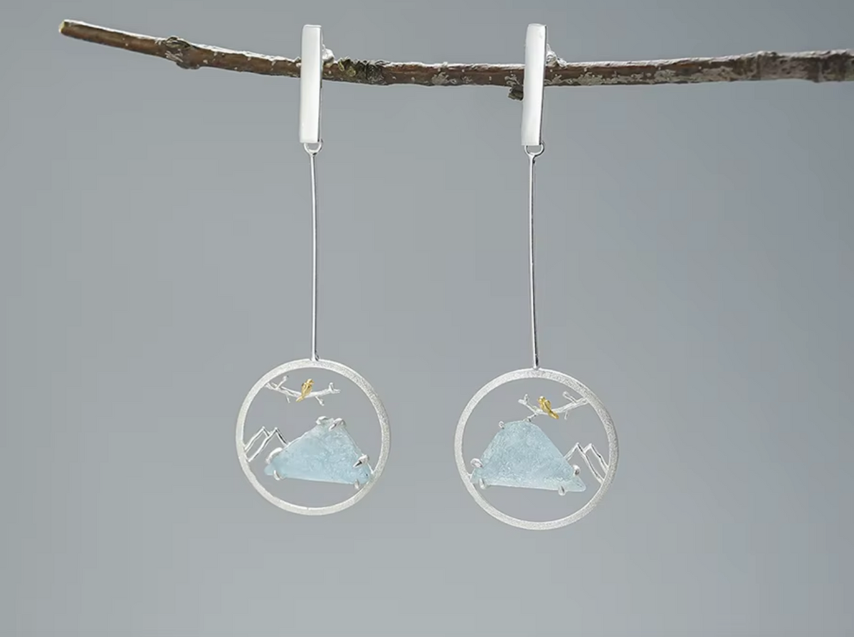 🏔️✨ Set de Joyería en Plata con Gema Natural Aguamarina ✨🐦