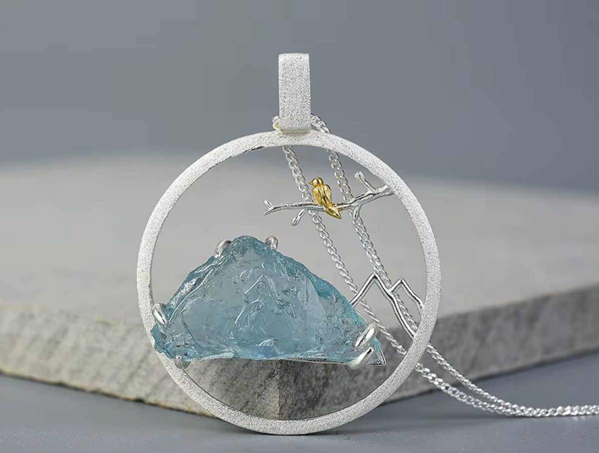 🏔️✨ Set de Joyería en Plata con Gema Natural Aguamarina ✨🐦