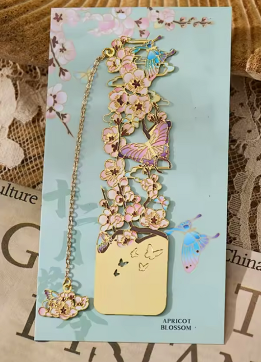 🌺 Separador libro de metal flores albaricoque mariposas 🦋