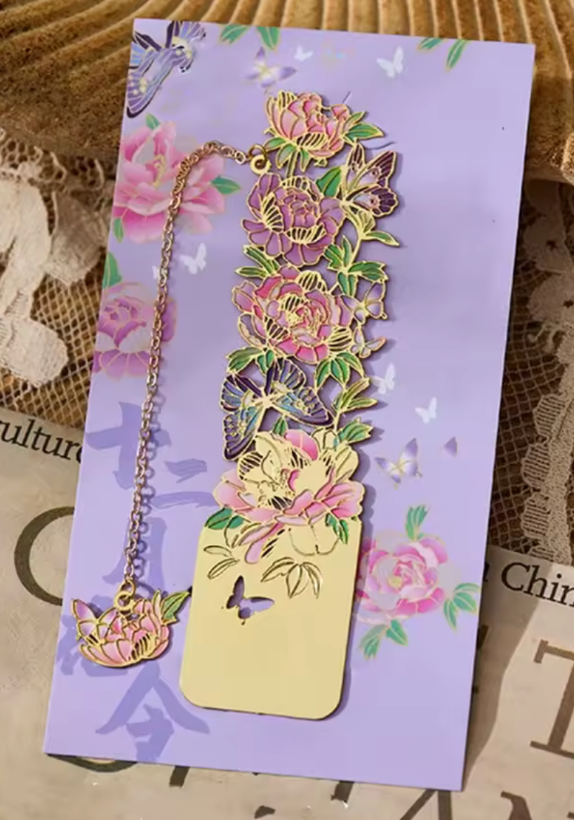 🌺 Separador libro de metal flores peonía mariposas 🦋